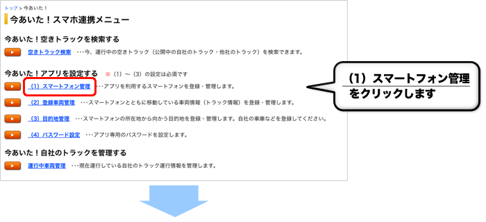 (1)スマートフォン管理をクリックします