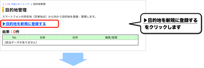 目的地を新規に登録するをクリックします