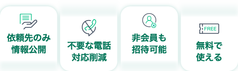 依頼先のみ情報公開 不要な電話対応削減 非会員も招待可能 無料で使える